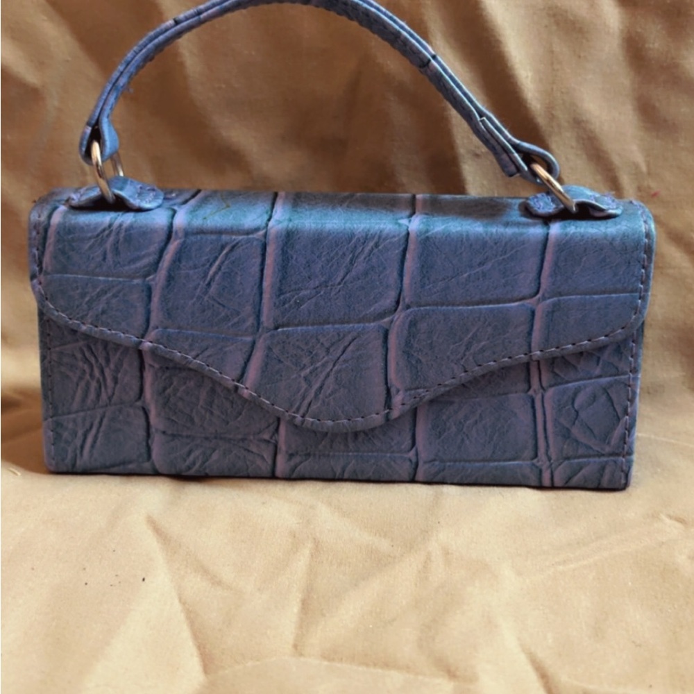 Textured Croc-Embossed Top-Handle Clutch in Deep Purple